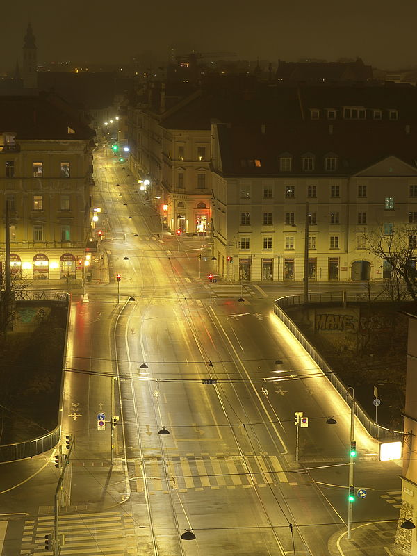 Livebild Baukamera 2 - Webcam 'Tegetthoffbrücke Blick von Osten' - Baustelle Neubau Innenstadtentlastungsstrecke Straßenbahn, Graz (ca. 5 Minuteninterval)